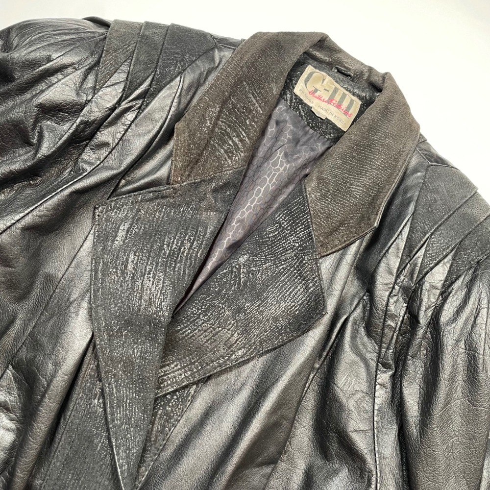 Vintage G-III Leather Fashions Black Cropped Jacket 80s Pleated Shoulder Small